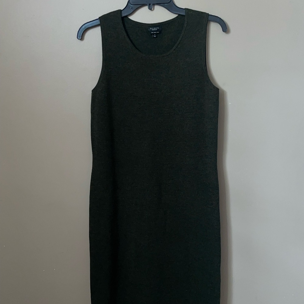 Talbots Dark Green Sleeveless “Pure Merino Wool” knit dress size S